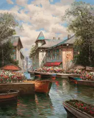 Flower Market Bridge by Pierre Latour, oil on canvas (unstretched), sold Jul 2020