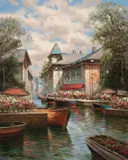 Flower Market Bridge by Pierre Latour, oil on canvas (unstretched), sold Jul 2020