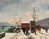 Left Bank Snow by Henri Schaeffer, oil on canvas (unstretched), sold Jul 2020