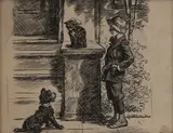 Untitled (Child with cat and dog) by James Robert Shaver, ink on paper, sold Jul 2020