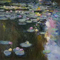 Misting Pond Reflections by Malva, oil on canvas (unstretched), sold Jul 2020