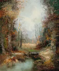Forest by Willi Bauer, oil on canvas (unstretched), sold Jul 2020