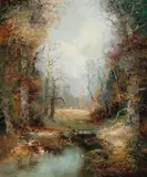 Forest by Willi Bauer, oil on canvas (unstretched), sold Jul 2020