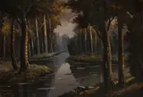 Forest Lake Reflections by Claudio Simonetti, oil on canvas (unstretched), sold Jul 2020