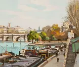 Peniches Au Vert Galant Paris by Gerard Passet, oil on canvas (unstretched), sold Jul 2020