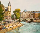 Paris Pont St Michel by Gerard Passet, oil on canvas (unstretched), sold Jul 2020