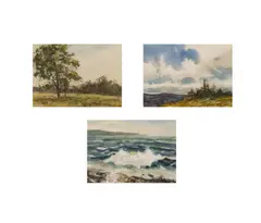 Group, three (3) outdoor scenes by Claude Croney, watercolor on paper, sold Jul 2020