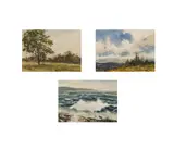 Group, three (3) outdoor scenes by Claude Croney, watercolor on paper, sold Jul 2020