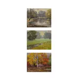 Group, three (3) early and late autumn scenes by George Cherepov, oil on canvas, sold Jul 2020