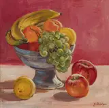 Group, two (2) still life with fruit, still life with bouquet by George Cherepov, oil on canvas, sold Jul 2020