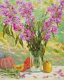 Malven with Pumpkins by Malva, oil on canvas (unstretched), sold Jul 2020