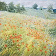 Poppy Landscape by Malva, oil on canvas (unstretched), sold Jul 2020