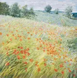 Poppy Landscape by Malva, oil on canvas (unstretched), sold Jul 2020