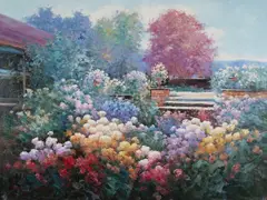 Garden by Charles Zhan, oil on canvas (unstretched), sold Jul 2020