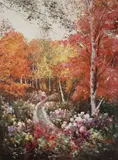 Autumn Path by Charles Zhan, oil on canvas (unstretched), sold Jul 2020