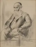 Rabbi de Vries by Clara Klinghoffer, charcoal on paper, sold Jul 2020