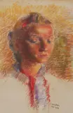 Untitled (Portrait of a young woman) by Clara Klinghoffer, 1938, pastel on paper mounted to artist board, sold Jul 2020