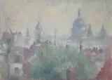 London View Through the Mist by Clara Klinghoffer, oil on canvas mounted to board, sold Jul 2020