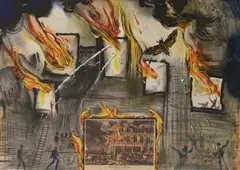 Currier & Ives series: Fire Fire Fire by Salvador Dalí, 1971, lithograph in colors on Japanese paper, sold Jul 2020