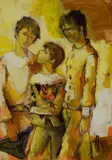 Harlequin in Yellow by Robert Aillaud Ayo, 1969, oil on canvas (unstretched), sold Jul 2020