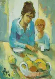 Mother and Child by Robert Aillaud Ayo, 1969, oil on canvas (unstretched), sold Jul 2020