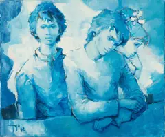 Boys in Blue by Robert Aillaud Ayo, 1972, oil on canvas (unstretched), sold Jul 2020