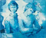 Boys in Blue by Robert Aillaud Ayo, 1972, oil on canvas (unstretched), sold Jul 2020