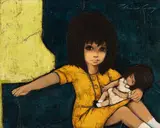 Girl on Green with Doll by Claire Lier, oil on linen (unstretched), sold Jul 2020