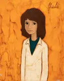 Girl on Orange by Claire Lier, oil on canvas (unstretched), sold Jul 2020