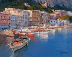 Capri Harbor by Raimondo Roberti, oil on canvas (unstretched), sold Jul 2020
