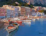 Capri Harbor by Raimondo Roberti, oil on canvas (unstretched), sold Jul 2020