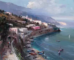 Misting Coastline by Claudio Simonetti, oil on canvas (unstretched), sold Jul 2020
