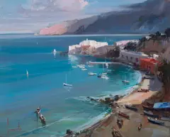 Along the Coast by Claudio Simonetti, oil on canvas (unstretched), sold Jul 2020