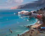 Along the Coast by Claudio Simonetti, oil on canvas (unstretched), sold Jul 2020