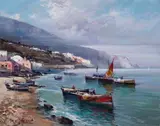 Going Fishing by Claudio Simonetti, oil on canvas (unstretched), sold Jul 2020