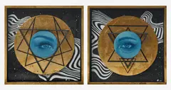 Untitled by Johnie Thornton, oil, gold leaf, aerosol, wood assemblage, sold Jul 2020