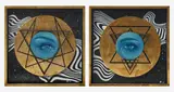 Untitled by Johnie Thornton, oil, gold leaf, aerosol, wood assemblage, sold Jul 2020
