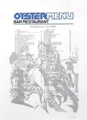 Oyster Menu by Jay Batlle, 2014, silkscreen on 320 gram Coventry Rag paper, sold Aug 2020