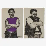 Group, two (2) Standing portraits by Bobby Goldmann, 1984, pastel on paper, sold Aug 2020