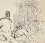 Untitled (Man with dog III) by Maria Scotti, charcoal on paper laid down to heavy paper, sold Aug 2020