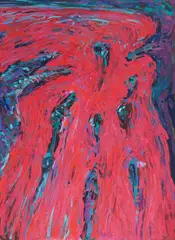 Untitled (Red, blue, purple) by Robert Schaberl, acrylic on paper mounted to heavy paper, sold Aug 2020