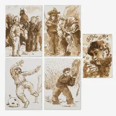 Group, five (5) works on paper by Robert Jessup, 1987, watercolor on paper, sold Aug 2020