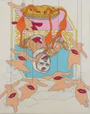 Untitled (Composition II) by Terry Allen, graphite, pastel, gouache, colored pencil on paper, sold Aug 2020