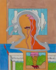 Untitled (Composition I) by Terry Allen, 1966, graphite, pastel, gouache, colored pencil, collage on paper, sold Aug 2020