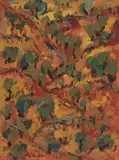 Untitled (Green on orange) by David Rankin, 1989, acrylic on paper, sold Aug 2020