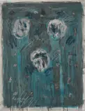 Untitled (White on blue) by David Rankin, 1990, acrylic and watercolor on paper, sold Aug 2020