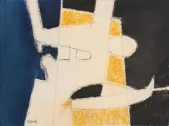 Untitled (Blue, yellow, black) by Benoît Gilsoul, charcoal, pastel and watercolor on paper, sold Aug 2020
