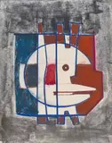Untitled (Blue, red) by Benoît Gilsoul, pastel and oil on paper, sold Aug 2020