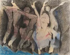 Untitled (Figures dancing) by Benoît Gilsoul, pastel and charcoal on paper, sold Aug 2020