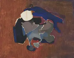 Untitled (Blue on brown) by Benoît Gilsoul, oil on paper, sold Aug 2020